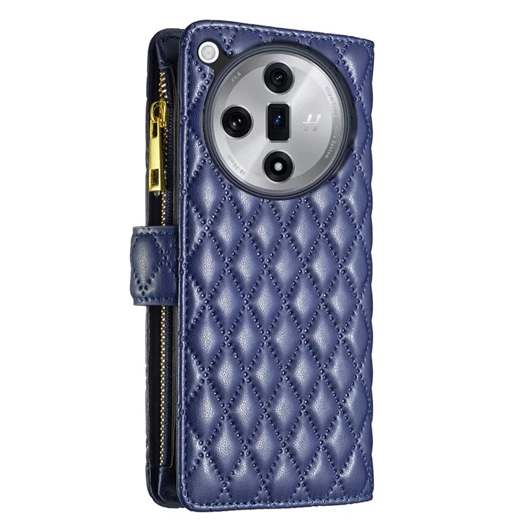 BINFEN COLOR BF Style-15 Per Custodia Oppo Find X7 Ultra Disegno Romboidale Cerniera Tasca Custodia per Telefono - Blu