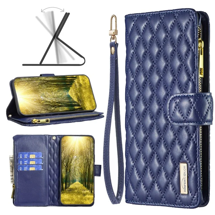 BINFEN COLOR BF Style-15 Per Custodia Oppo Find X7 Ultra Disegno Romboidale Cerniera Tasca Custodia per Telefono - Blu