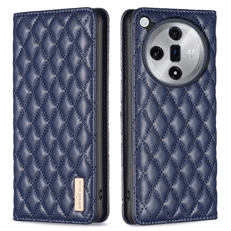 BINFEN COLOR BF Style-16 Per Custodia del Telefono Oppo Find X7 Ultra Coperchio Griglia Romboidale Porta-Carte - Blu