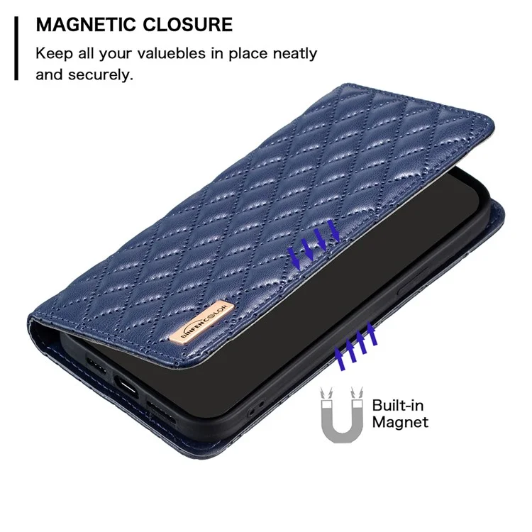 BINFEN COLOR BF Style-16 Per Custodia del Telefono Oppo Find X7 Ultra Coperchio Griglia Romboidale Porta-Carte - Blu