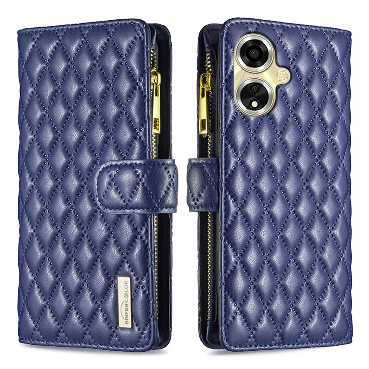 BINFEN COLOR BF Style-15 для Oppo A59 5G Магнитный чехол из искусственной кожи с застежкой-молнией - Синий