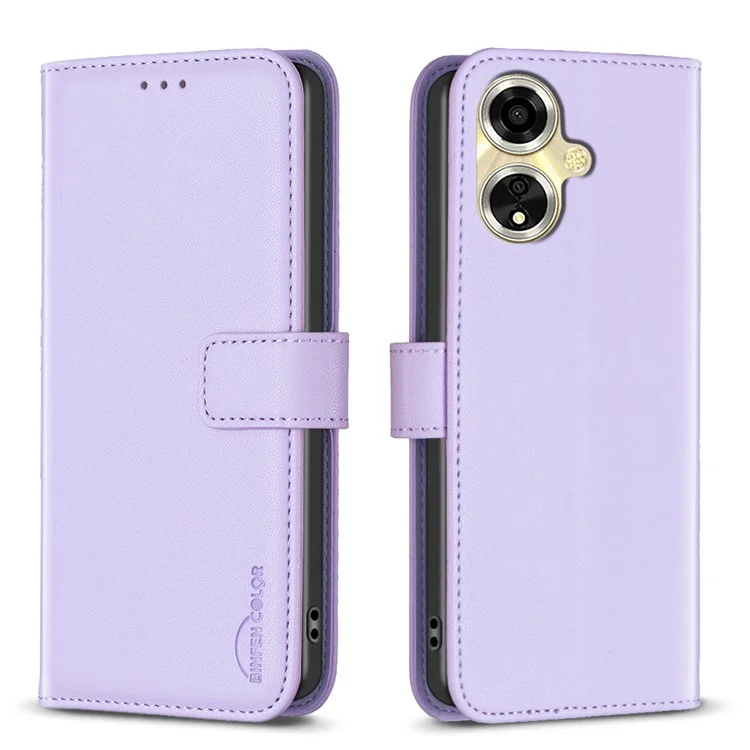 BINFEN COLOR BF17 для Oppo A59 5G Магнитный чехол для телефона из искусственной кожи с держателем для карт - фиолетовый