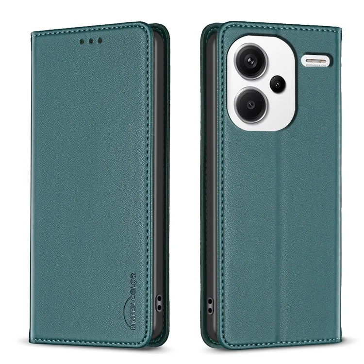 BINFEN COLOR BF18 для Xiaomi Redmi Note 13 Pro+ 5G Кожаный чехол для телефона с держателем для карт - Зеленый