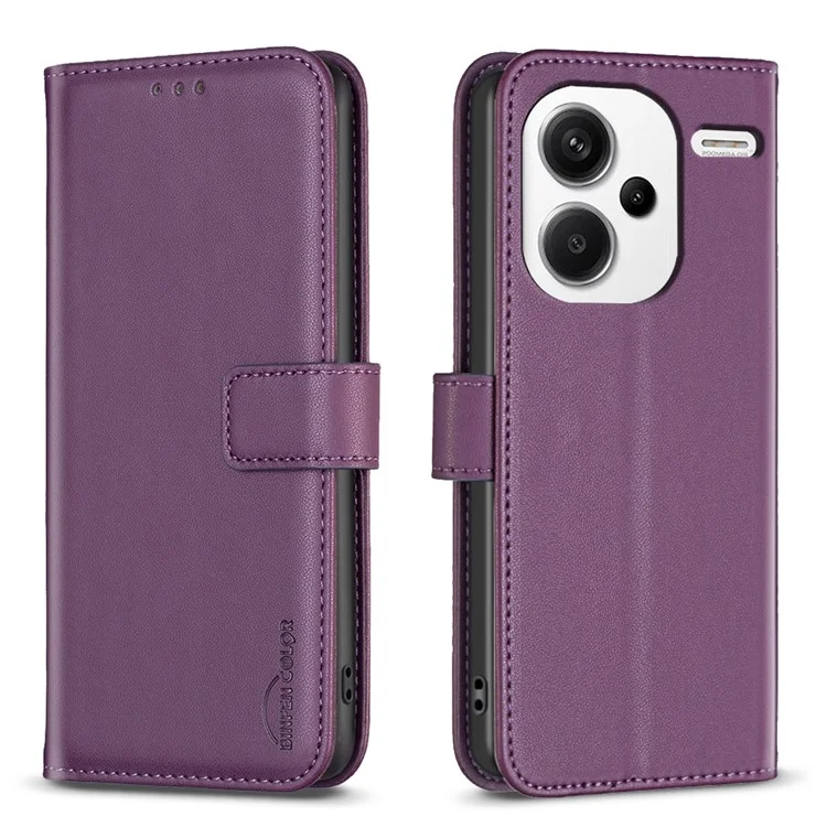 BINFEN COLOR BF17 Für Xiaomi Redmi Note 13 Pro+ 5G Hülle PU-Leder Brieftasche-Abdeckung - Dunkel Lila