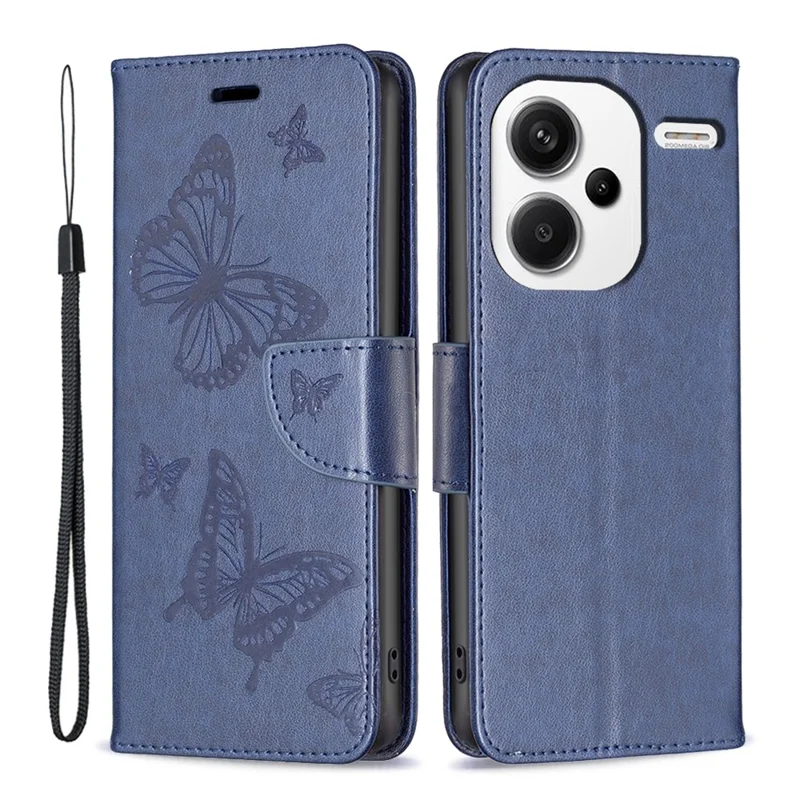 For Xiaomi Redmi Note 13 Pro+ 5G Leather Case with Wallet Stand Butterfly Imprinted - Blue