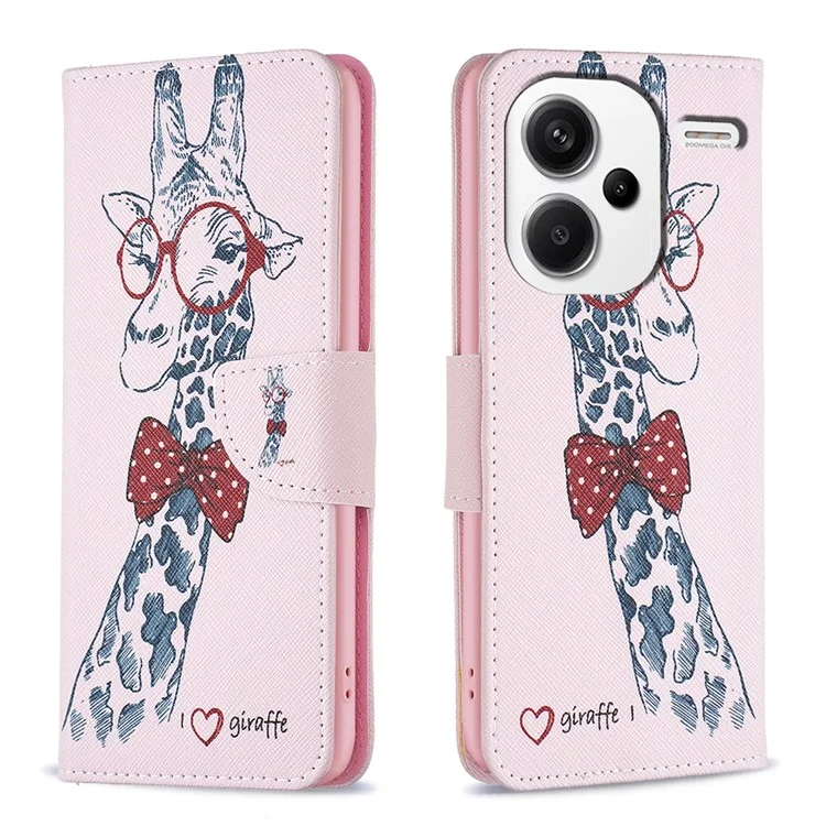 For Xiaomi Redmi Note 13 Pro+ 5G Case with Card Holder PU Leather Pattern Printed Phone Cover - Giraffe