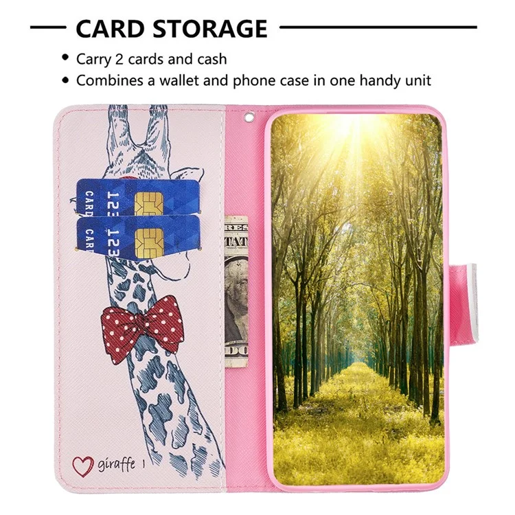 For Xiaomi Redmi Note 13 Pro+ 5G Case with Card Holder PU Leather Pattern Printed Phone Cover - Giraffe