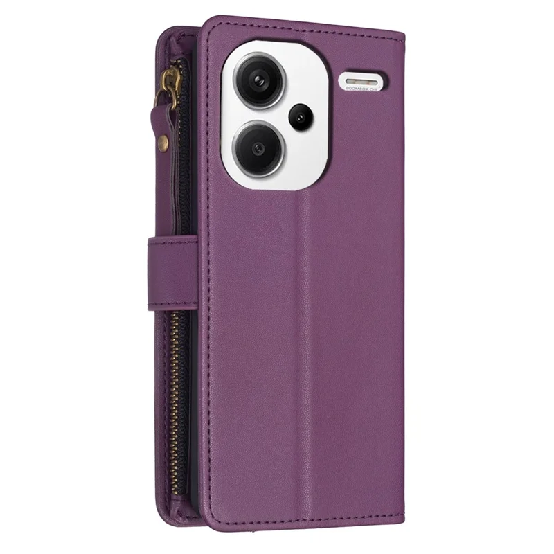 BF Style-19 for Xiaomi Redmi Note 13 Pro+ 5G Leather Wallet Case Zipper Pocket Stand Phone Cover - Dark Purple