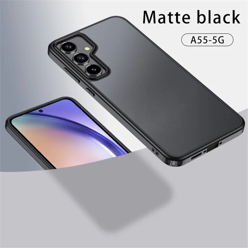 For Samsung Galaxy A55 5G Phone Case PC+TPU Drop Protection Cover Raised Bezel - Matte Black