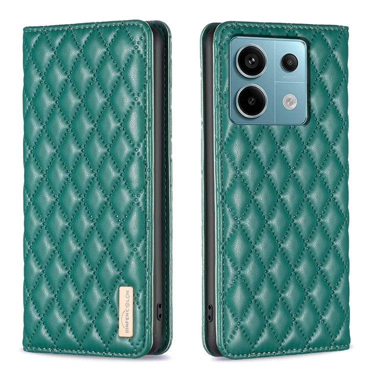 BINFEN COLOR BF Style-16 für Xiaomi Redmi Note 13 Pro 5G / Poco X6 5G Handyhülle, Rauten-Gitter-Ansichtsständer-Abdeckung - Grün