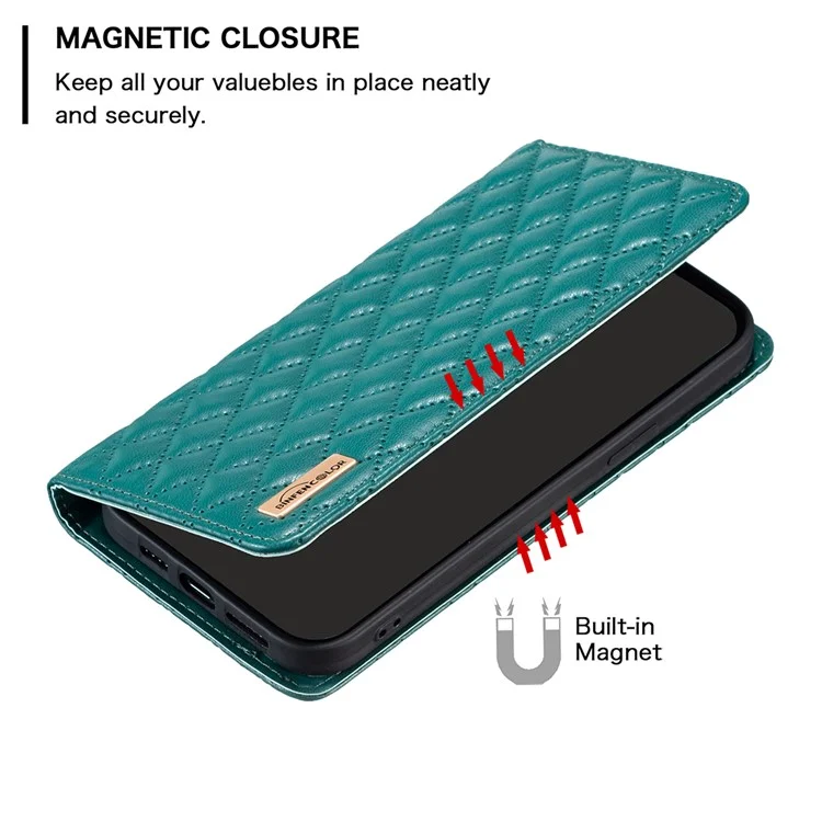 BINFEN COLOR BF Style-16 für Xiaomi Redmi Note 13 Pro 5G / Poco X6 5G Handyhülle, Rauten-Gitter-Ansichtsständer-Abdeckung - Grün