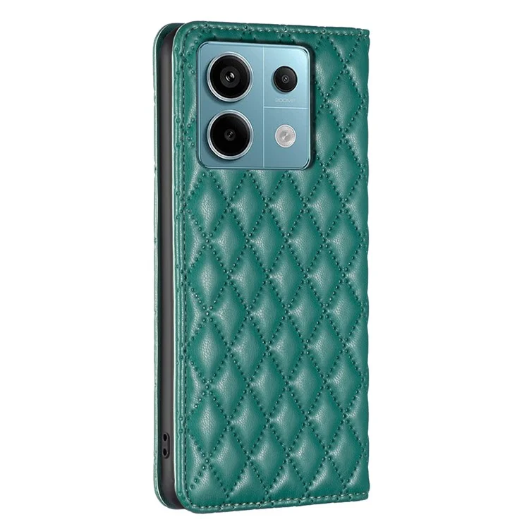 BINFEN COLOR BF Style-16 für Xiaomi Redmi Note 13 Pro 5G / Poco X6 5G Handyhülle, Rauten-Gitter-Ansichtsständer-Abdeckung - Grün