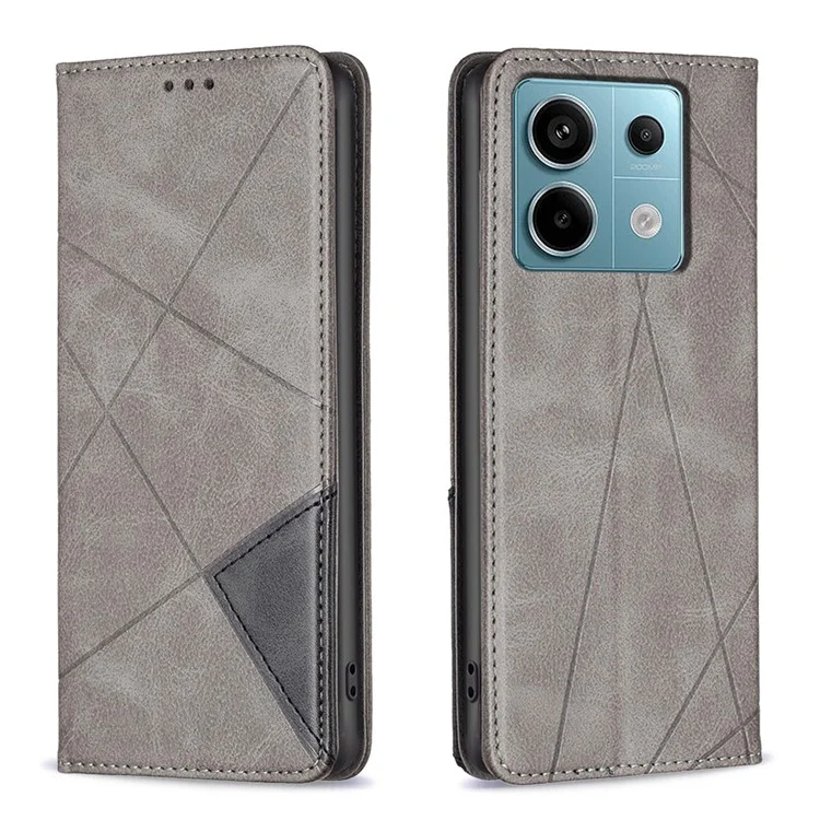 Para Xiaomi Redmi Note 13 Pro 5G / Poco X6 5G Capa de Couro PU com Suporte e Fechamento Magnético - Cinza