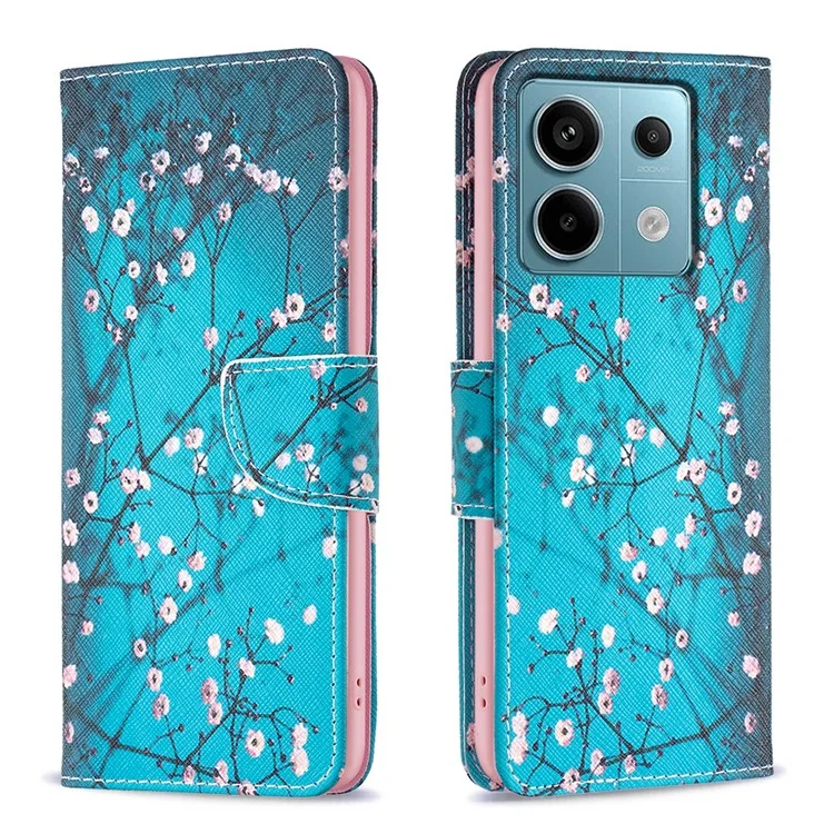 For Xiaomi Redmi Note 13 Pro 5G / Poco X6 5G Wallet Case Pattern Folio Leather Cell Phone Cover - Plum Blossom