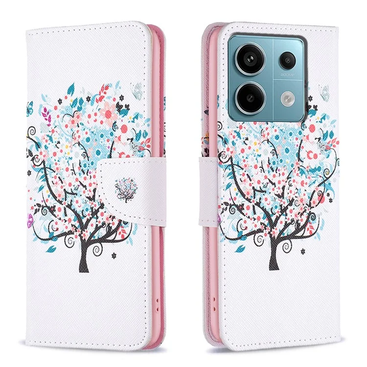 Para Xiaomi Redmi Note 13 Pro 5G / Poco X6 5G Wallet Case Pattern Folio Leather Cell Phone Cover - Flower Tree
