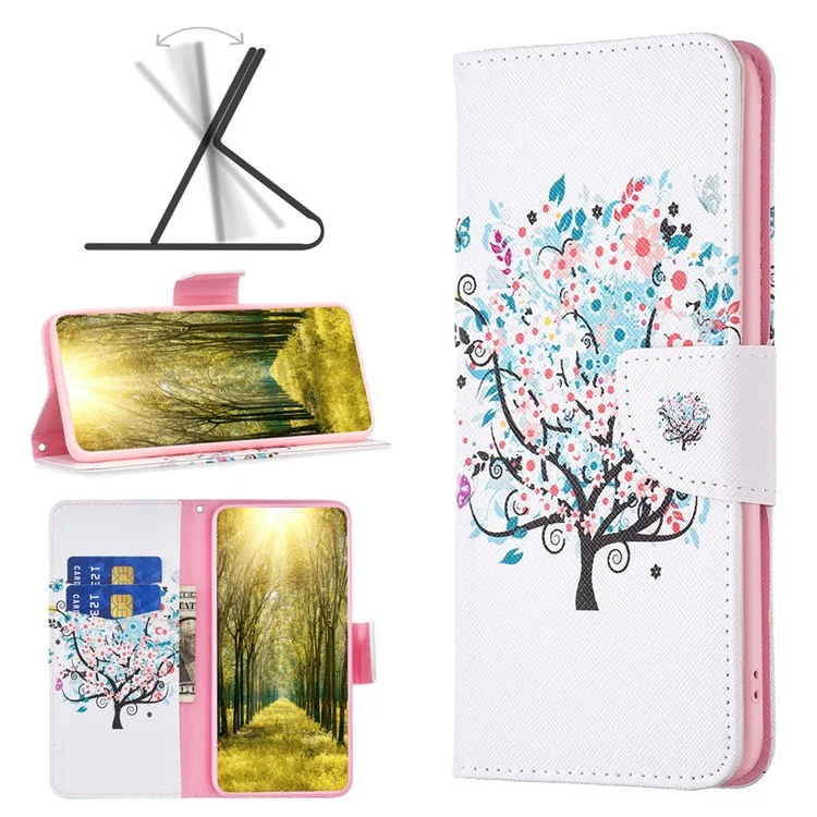 Para Xiaomi Redmi Note 13 Pro 5G / Poco X6 5G Wallet Case Pattern Folio Leather Cell Phone Cover - Flower Tree