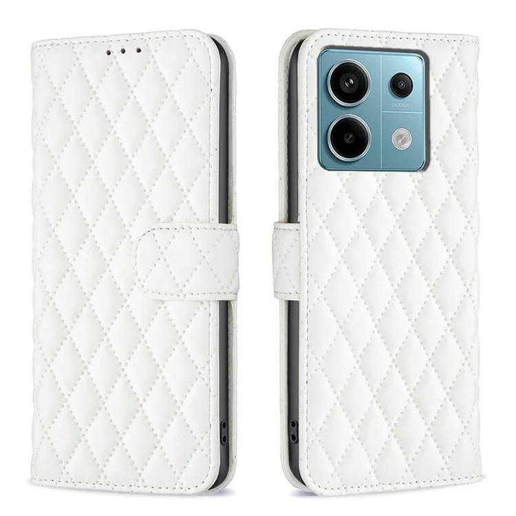 BINFEN COLOR BF Style-14 für Xiaomi Redmi Note 13 Pro 5G / Poco X6 5G Rhombus-Hülle PU-Leder Klappcover - Weiß
