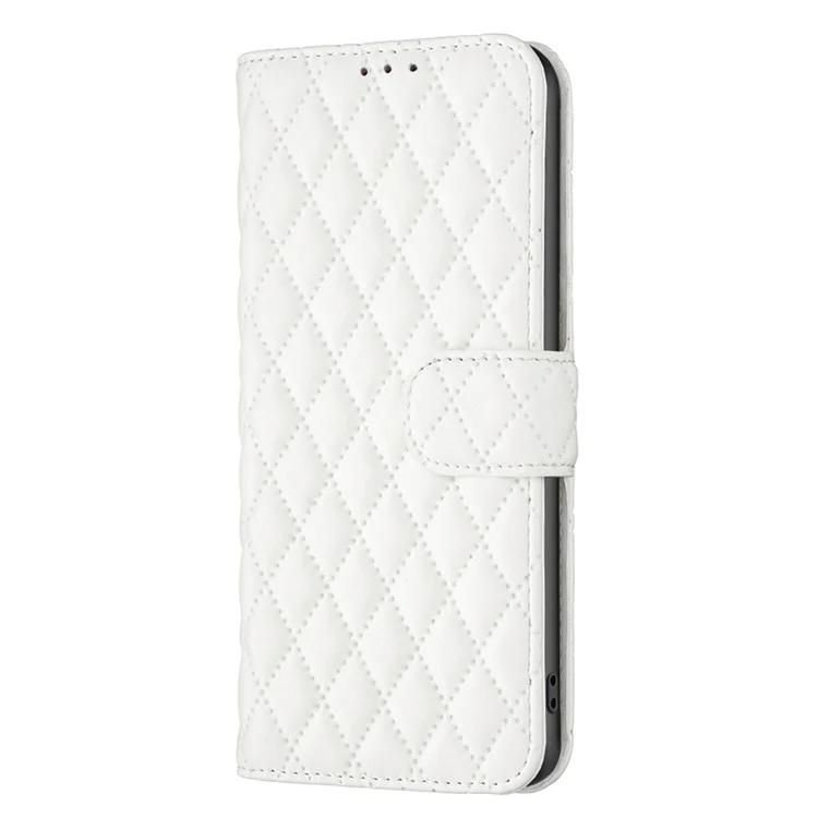 BINFEN COLOR BF Style-14 für Xiaomi Redmi Note 13 Pro 5G / Poco X6 5G Rhombus-Hülle PU-Leder Klappcover - Weiß