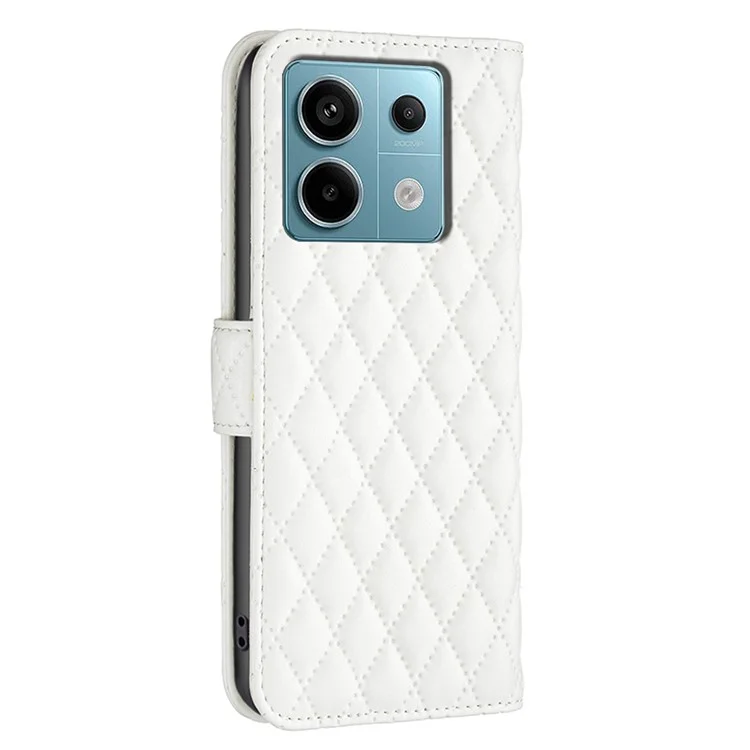 BINFEN COLOR BF Style-14 für Xiaomi Redmi Note 13 Pro 5G / Poco X6 5G Rhombus-Hülle PU-Leder Klappcover - Weiß