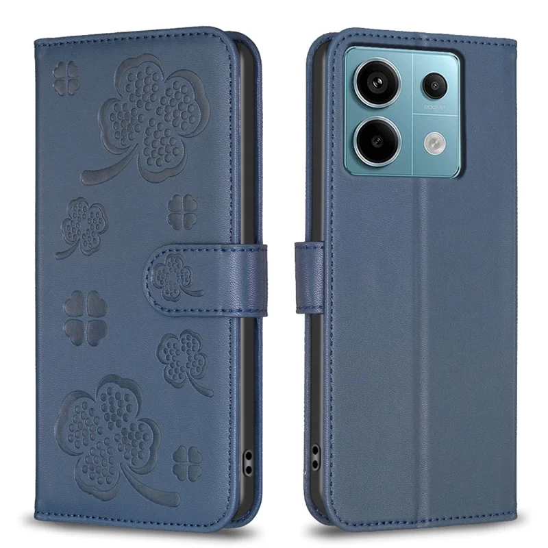 For Xiaomi Redmi Note 13 Pro 5G / Poco X6 5G Leather Case Lucky Clover Pattern Protection Shell Phone Cover - Blue