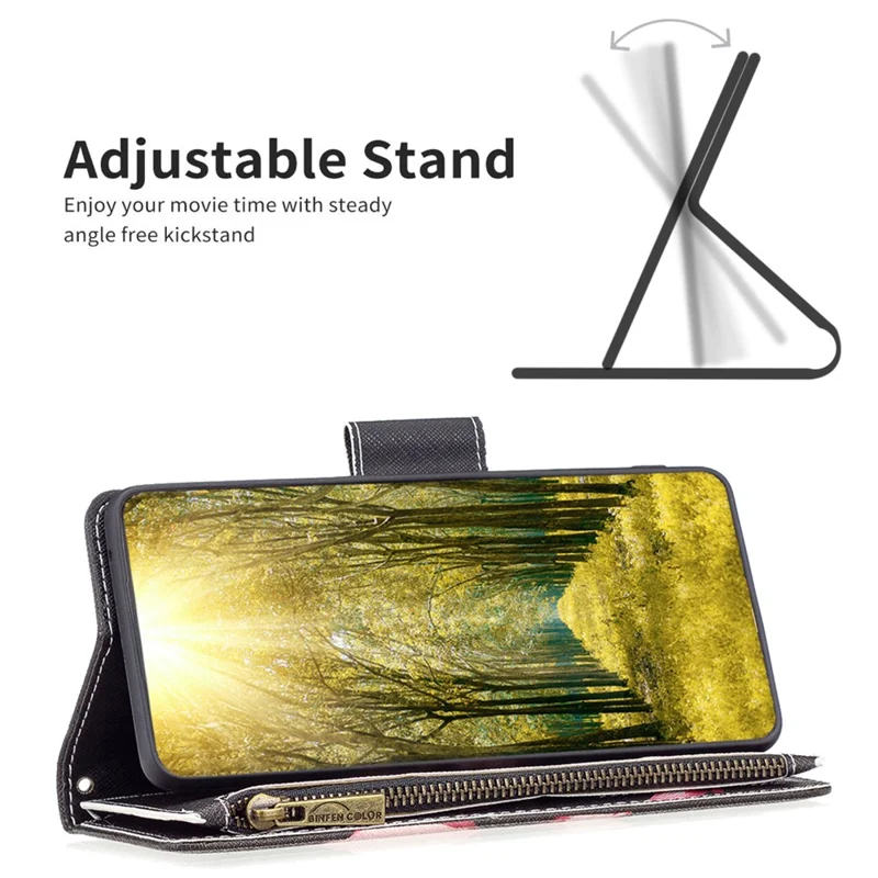 BF03 voor Xiaomi Redmi Note 13 Pro 5G / Poco X6 5G Zipper Wallet Case PU Leather Pattern Printing Telefoonhoes - Lotus