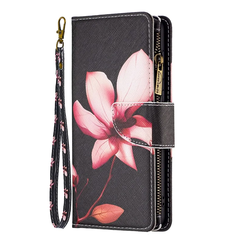 BF03 voor Xiaomi Redmi Note 13 Pro 5G / Poco X6 5G Zipper Wallet Case PU Leather Pattern Printing Telefoonhoes - Lotus