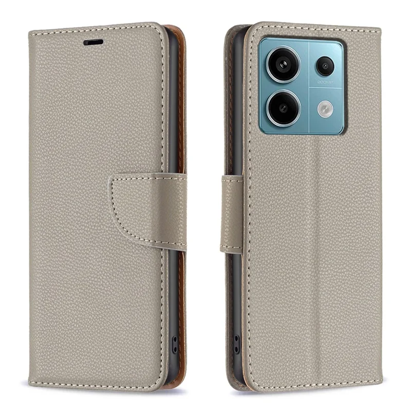 For Xiaomi Redmi Note 13 Pro 5G / Poco X6 5G Wallet Case with Wrist Strap Litchi Texture Leather Phone Stand Cover - Grey