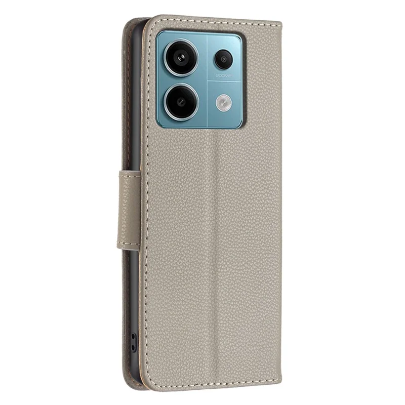 For Xiaomi Redmi Note 13 Pro 5G / Poco X6 5G Wallet Case with Wrist Strap Litchi Texture Leather Phone Stand Cover - Grey