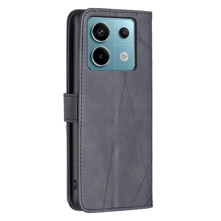 BINFEN COLOR For Xiaomi Redmi Note 13 Pro 5G / Poco X6 5G Phone Cases Wallet Stand Geometry Imprinted Leather Cover - Black