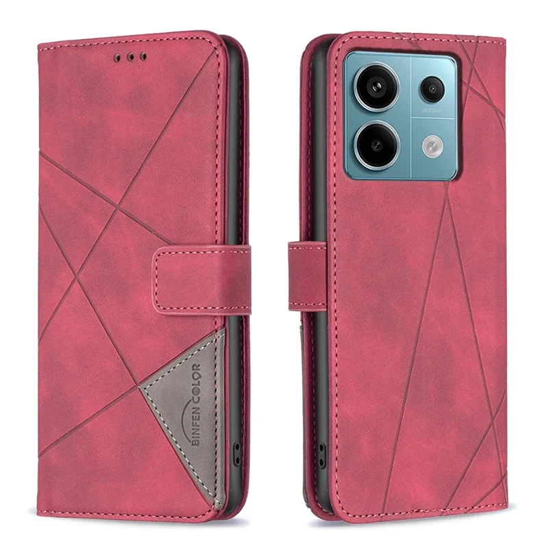 BINFEN COLOR For Xiaomi Redmi Note 13 Pro 5G / Poco X6 5G Phone Cases Wallet Stand Geometry Imprint Leather Cover - Red