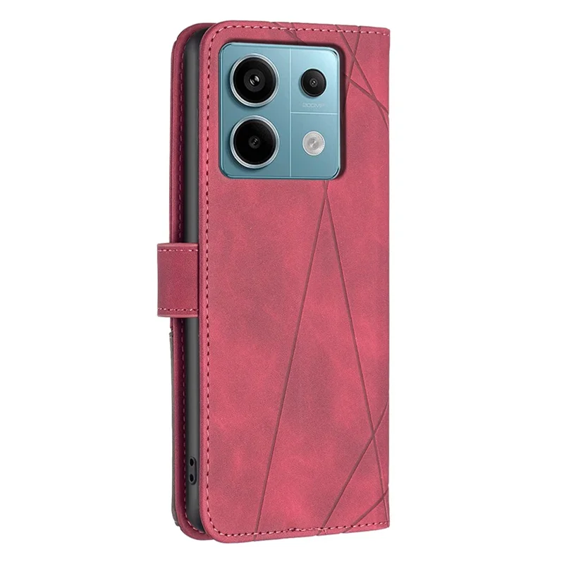 BINFEN COLOR For Xiaomi Redmi Note 13 Pro 5G / Poco X6 5G Phone Cases Wallet Stand Geometry Imprint Leather Cover - Red