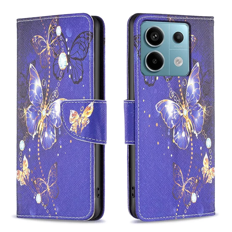 For Xiaomi Redmi Note 13 Pro 5G / Poco X6 5G Case Leather Cover with Wallet Pattern Printing - Purple Butterflies