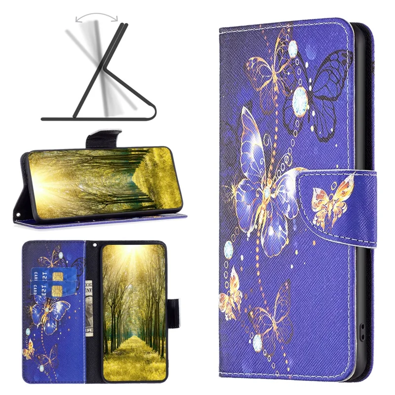 For Xiaomi Redmi Note 13 Pro 5G / Poco X6 5G Case Leather Cover with Wallet Pattern Printing - Purple Butterflies