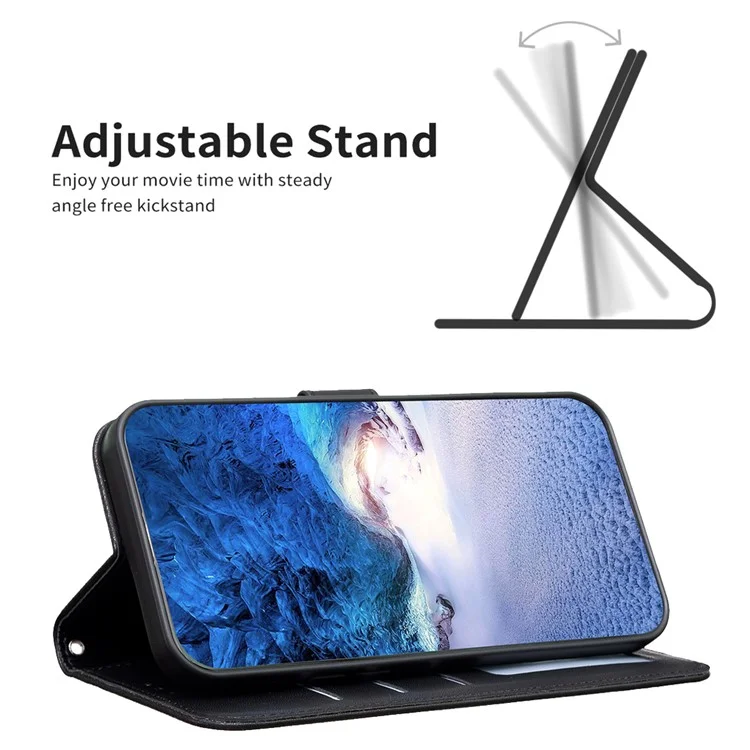 For Xiaomi Redmi Note 13 5G PU Leather Cover Four Leaf Clover Flip Wallet Phone Case - Black