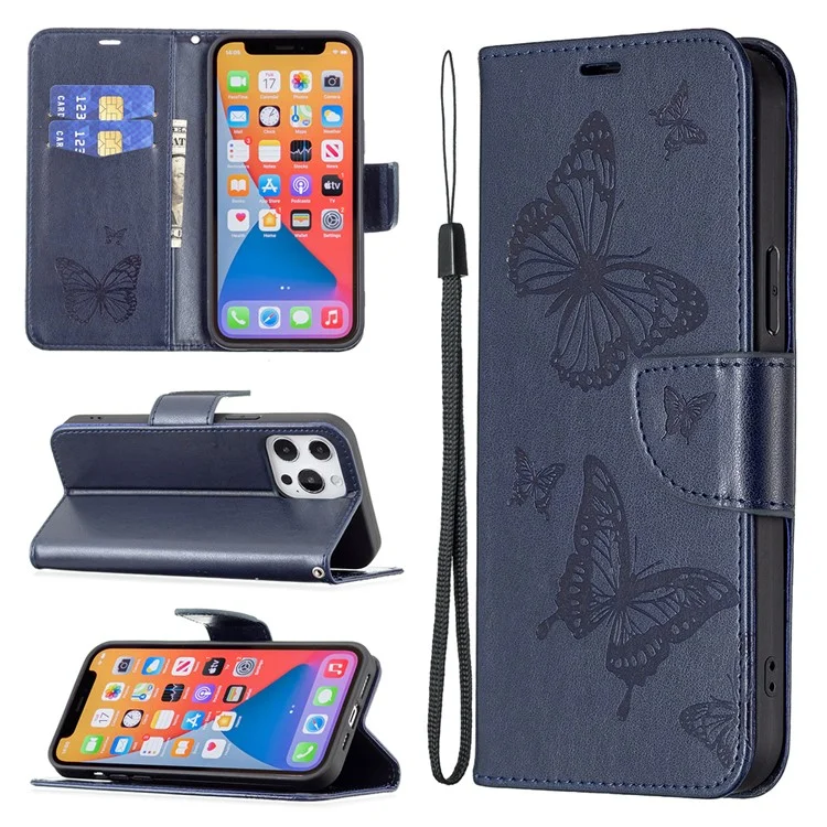 For Xiaomi Redmi Note 13 5G Leather Case Wallet Phone Cover Butterfly Pattern - Blue