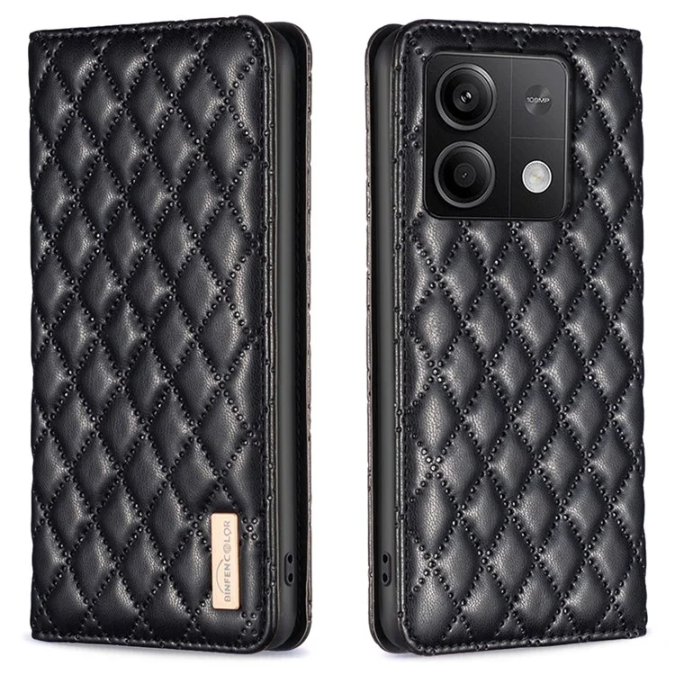 BINFEN COLOR BF Style-16 Para Caso Xiaomi Redmi Note 13 5G Suporte para Cartão Capa de Telefone de Couro PU - Preto