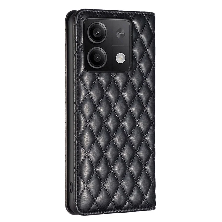BINFEN COLOR BF Style-16 Para Caso Xiaomi Redmi Note 13 5G Suporte para Cartão Capa de Telefone de Couro PU - Preto