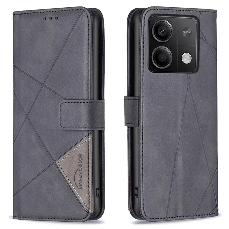 BINFEN COLOR BF05 für Xiaomi Redmi Note 13 5G Handyhülle Leder Klapphülle 3 Kartenfächer - Schwarz