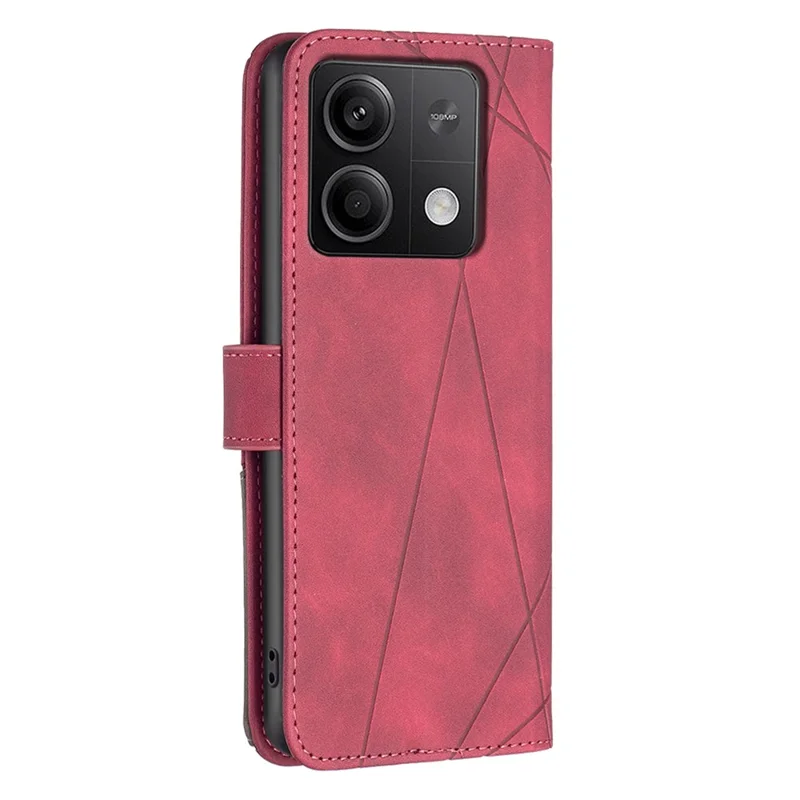 BINFEN COLOR For Xiaomi Redmi Note 13 5G Phone Cases Wallet Stand Geometry Imprint Leather Cover - Red