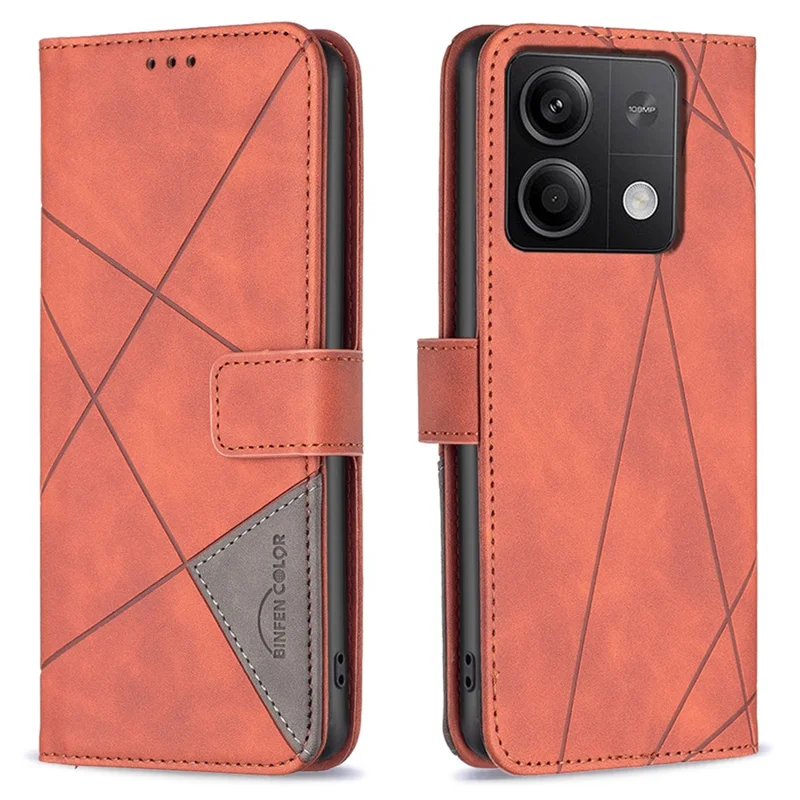 BINFEN COLOR For Xiaomi Redmi Note 13 5G Phone Cases Wallet Stand Geometry Imprint Leather Cover - Brown