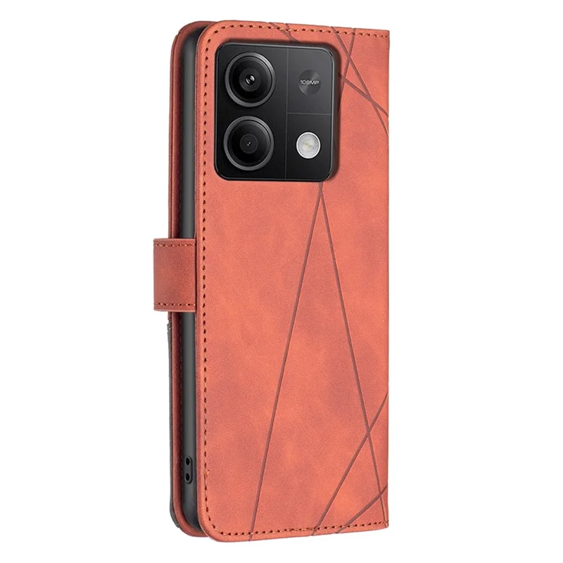BINFEN COLOR For Xiaomi Redmi Note 13 5G Phone Cases Wallet Stand Geometry Imprint Leather Cover - Brown