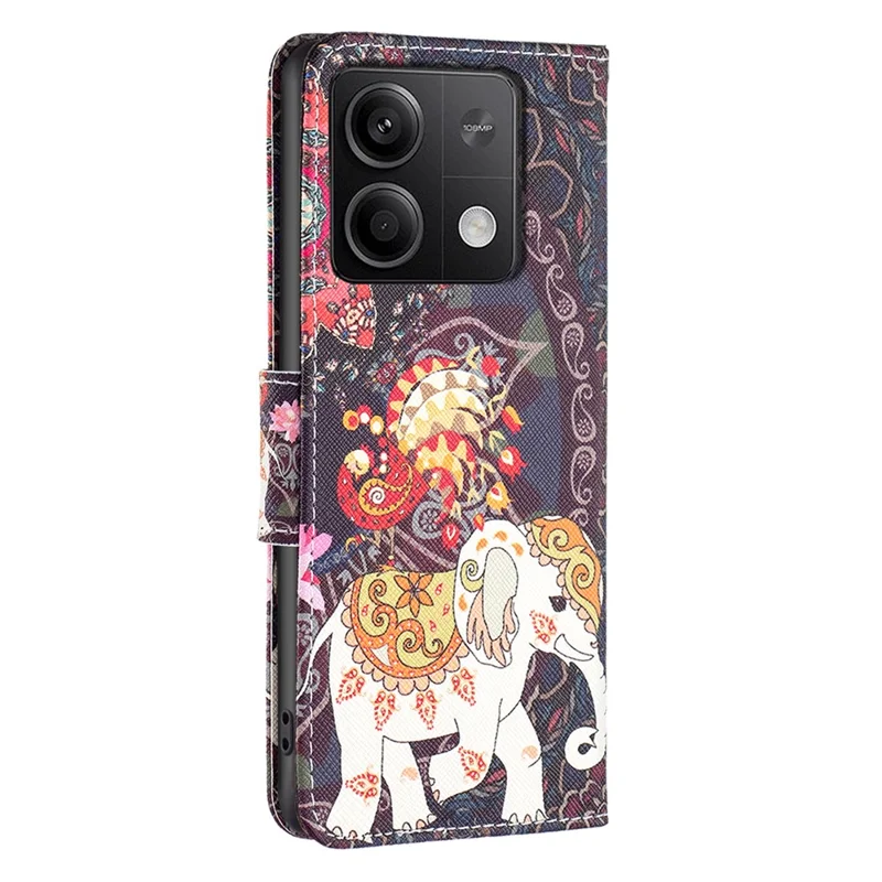 For Xiaomi Redmi Note 13 5G Phone Case Pattern Printing Wallet Leather Cover - Flower and Elephant