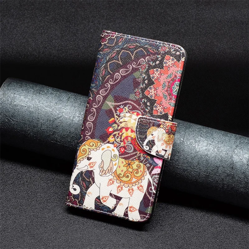 For Xiaomi Redmi Note 13 5G Phone Case Pattern Printing Wallet Leather Cover - Flower and Elephant