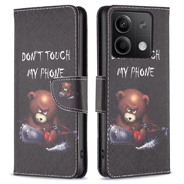 For Xiaomi Redmi Note 13 5G PU Leather Phone Case TPU Inner Shell Pattern Printing Design - Bear