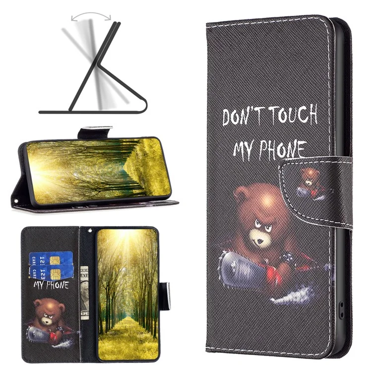 For Xiaomi Redmi Note 13 5G PU Leather Phone Case TPU Inner Shell Pattern Printing Design - Bear