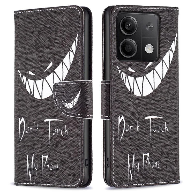 For Xiaomi Redmi Note 13 5G PU Leather Phone Case TPU Inner Shell Pattern Printing Design - Don't Touch My Phone