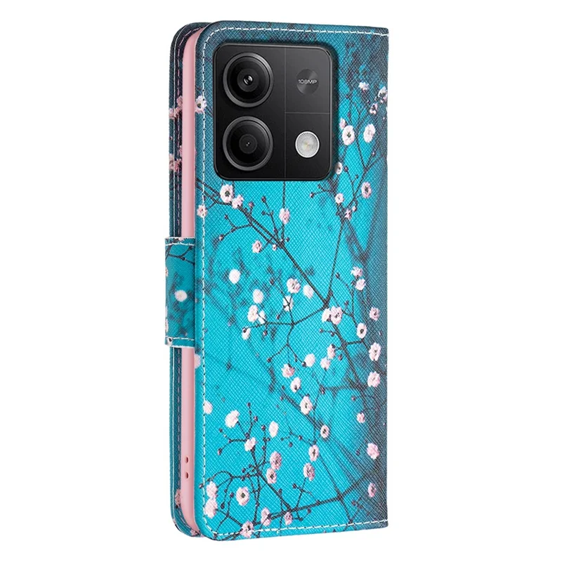 For Xiaomi Redmi Note 13 5G PU Leather Phone Case TPU Inner Shell Pattern Printing Design - Plum Blossom