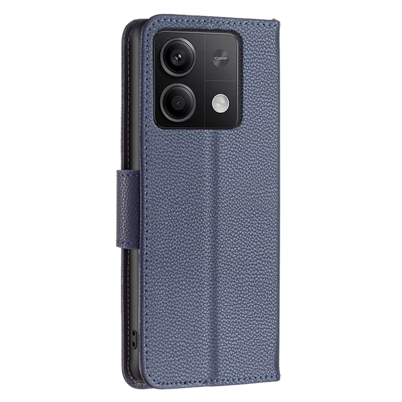 For Xiaomi Redmi Note 13 5G Wallet Case with Wrist Strap Litchi Texture Leather Phone Stand Cover - Dark Blue