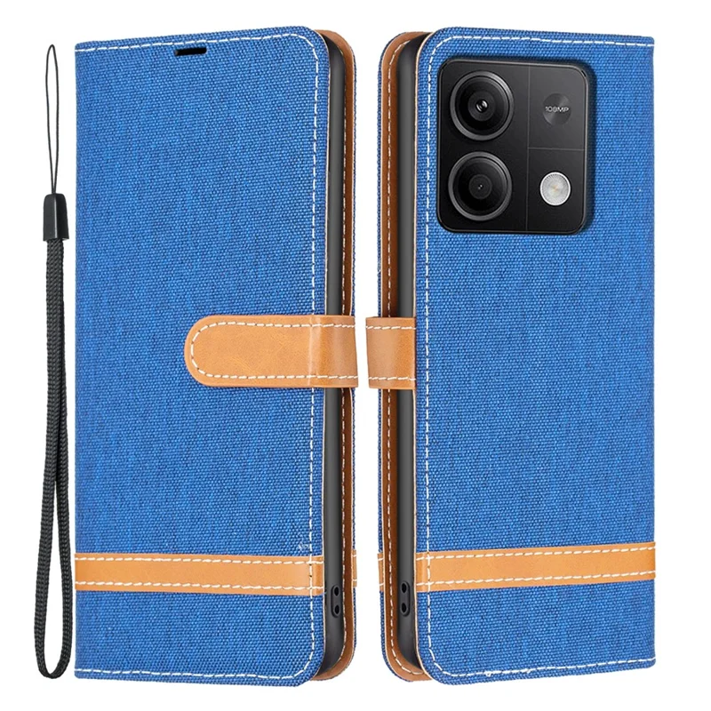 For Xiaomi Redmi Note 13 5G Leather Phone Case Wallet Cover Jeans Cloth Splicing - Sapphire