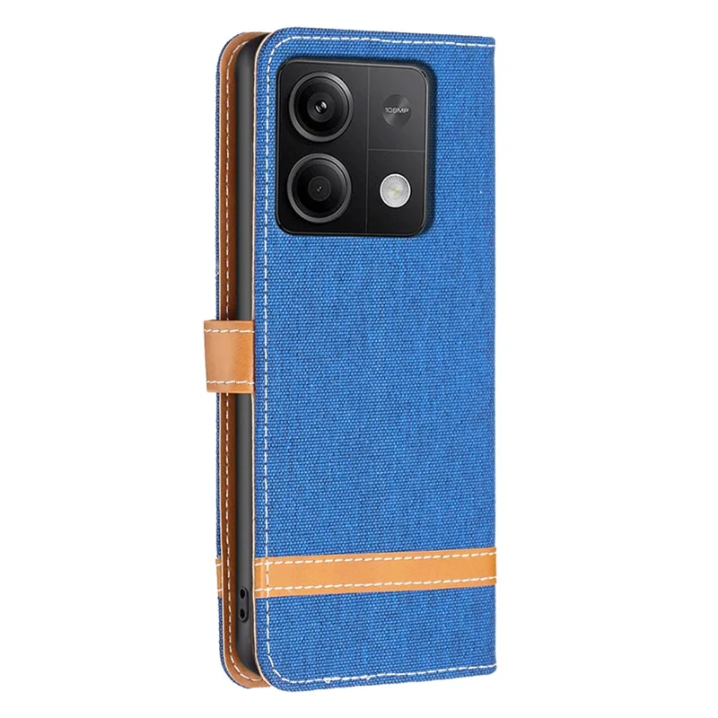 For Xiaomi Redmi Note 13 5G Leather Phone Case Wallet Cover Jeans Cloth Splicing - Sapphire
